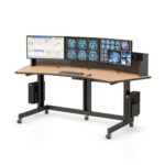 772578 wide computer desk with slat wall monitor mounts