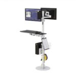 772777 floor mounted medical sit stand dual monitor computer stand