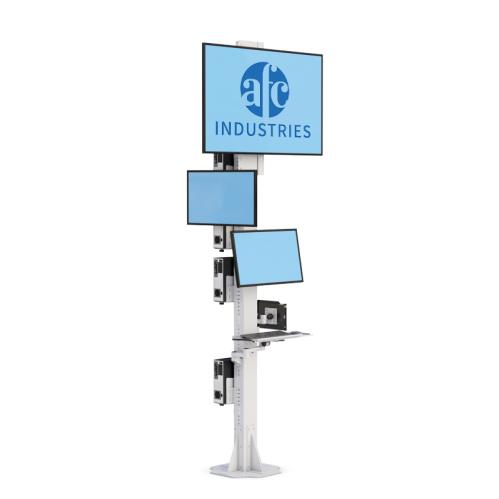 772802 floor mounted post with tablet mount multi monitor display mounts and folding keyboard tray