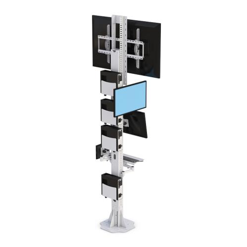 772802 stationary mounted post with tablet mount multi monitor display mounts and folding keyboard tray